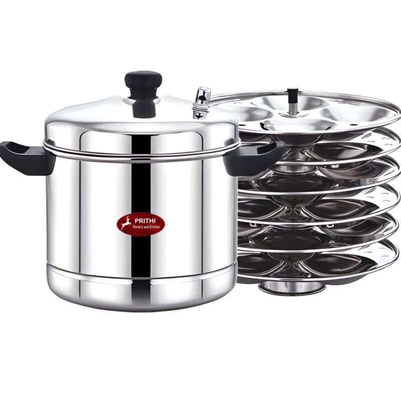 Prithi Home's and Kitchen 24 Cavity 6 Plate Idli Cooker, 24 Idli Maker Stainless Steel Idli Maker 24 Cavity Stainless Steel Idly Pot (6 Plate 24 Idli) - OCM Model