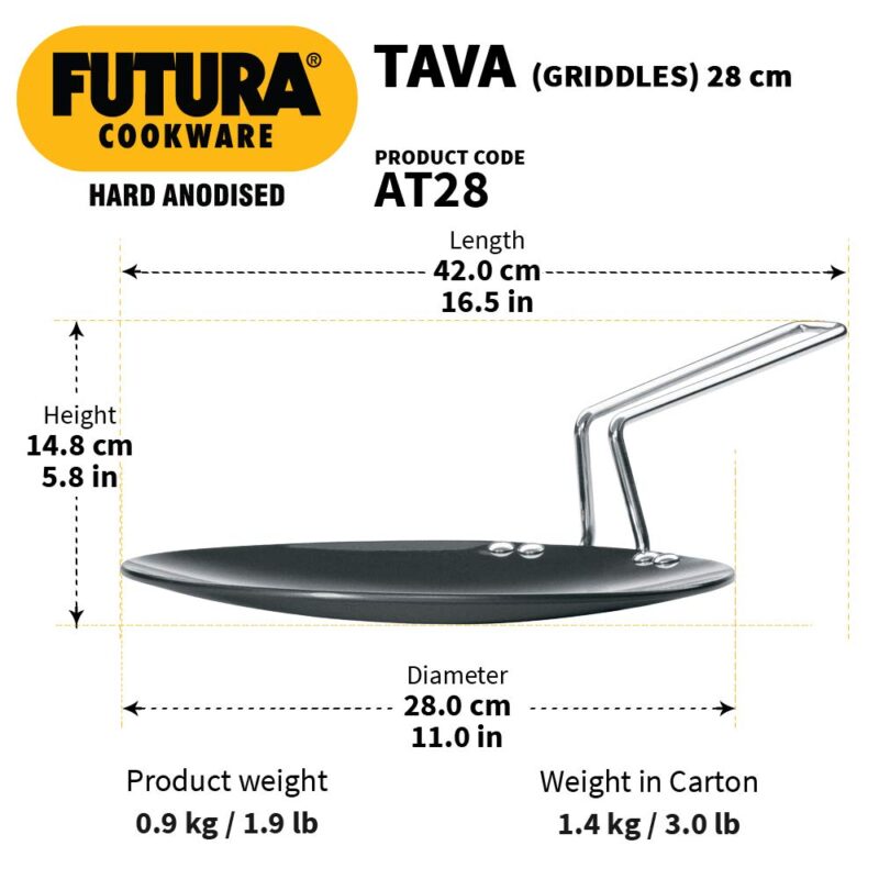 Hawkins Futura 28 cm Tava, Hard Anodised Tawa with Stainless Steel Handle, Black (AT28) - Image 6