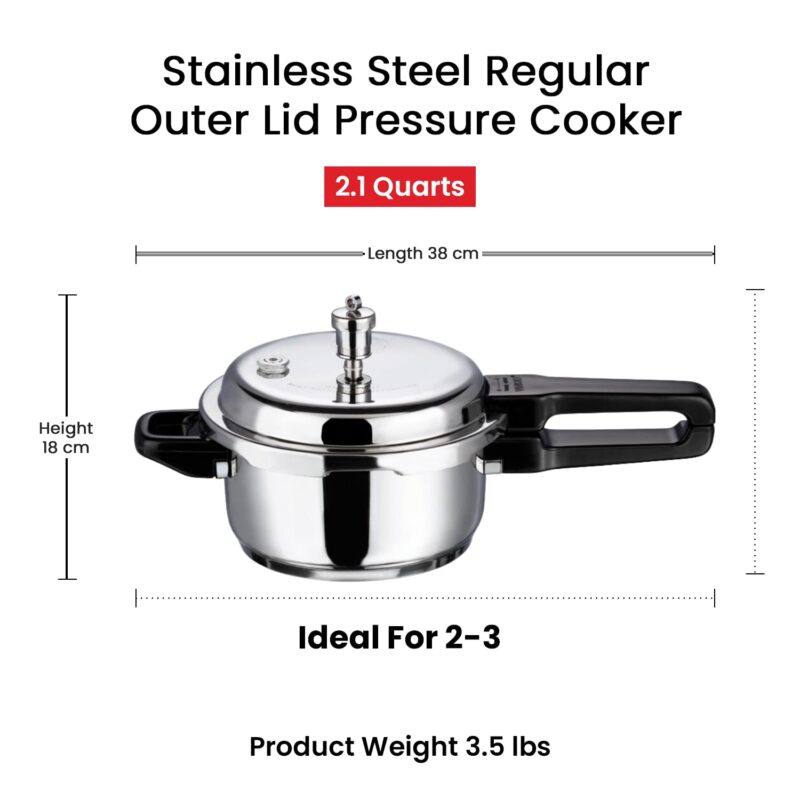 Vinod Stainless Steel Pressure Cooker 2 Litres | Also use as Deep Fry pan | Sandwich Bottom | Induction and Gas Stove Friendly | 2 Years Warranty | ISI and CE certified | Silver - Image 8