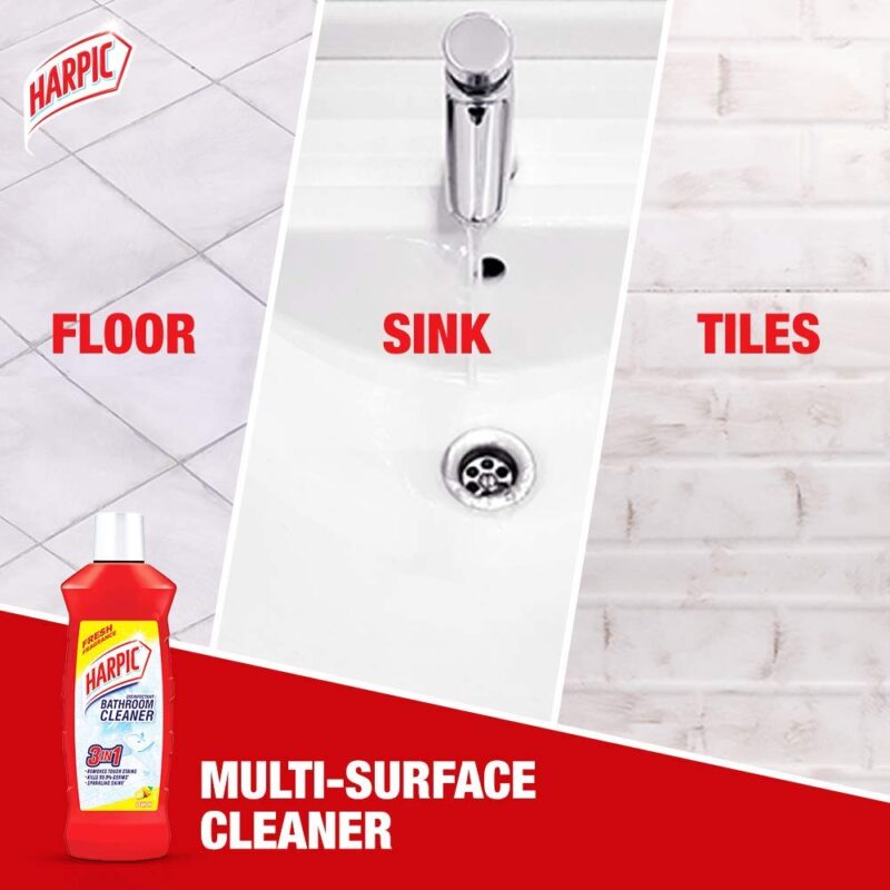 Harpic Bathroom Cleaner Liquid, Lemon - 1 Litre | New Thicker Bathroom Floor Cleaner | Red Harpic Bottle - Image 2