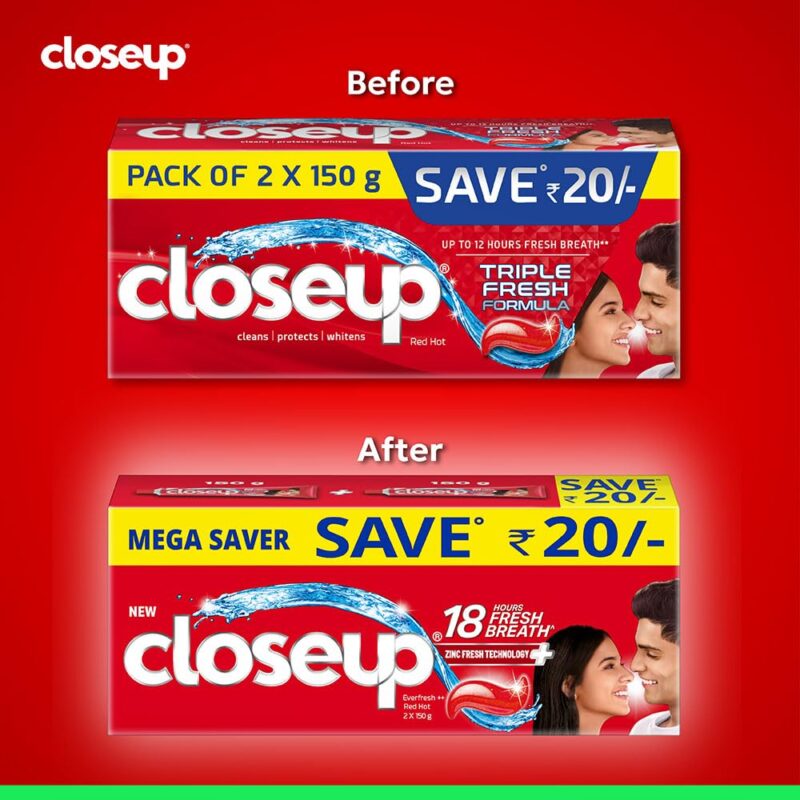 Closeup Toothpaste | Long lasting 18 Hours Of Fresh Breath & White Teeth - 300g (Pack of 2) - Image 5