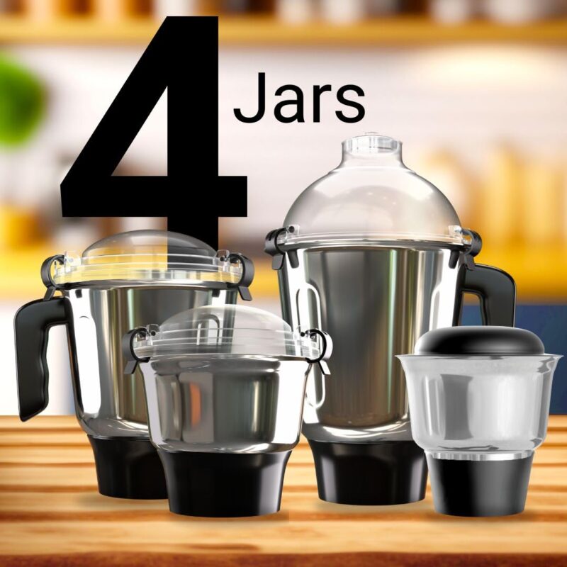 MecTURING 800W Mixer Grinder with 4-Year Warranty | 22000 RPM High-Speed Motor | 4 Handsfree Smart-Lock Jars | Touch Panel & Rotary Dial with Timer | Food-Grade Stainless Steel | All-India Service - Image 3