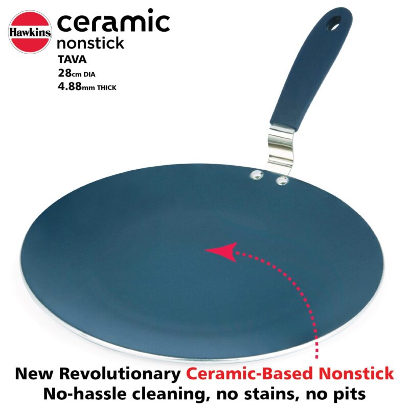 Hawkins Ceramic Nonstick Tava, 28 cm Diameter, Induction Paratha Tawa, Granite Griddle (ICT28) - Image 9