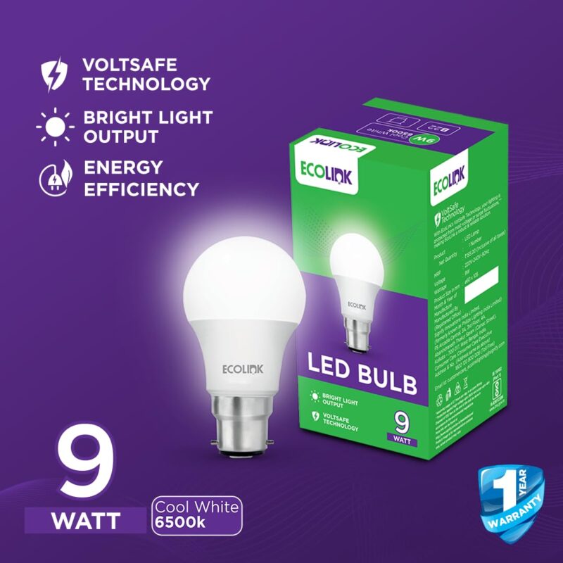 EcoLink 9-Watt Base B22 LED Bulb (Cool White,Pack of 2) - Image 5