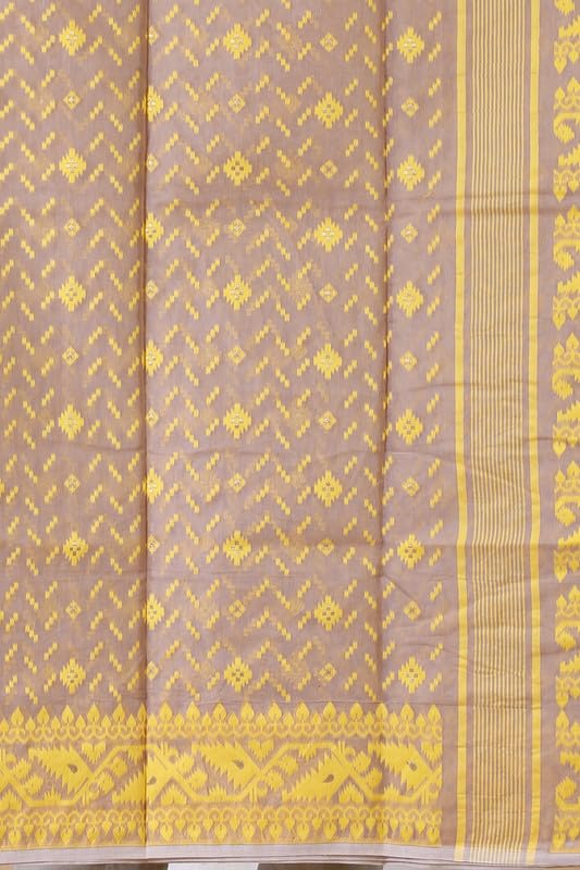 Oishani Saree Ghor Women's Traditional Bengal Cotton & Silk Soft Jamdani Saree - Beautiful Bokul Design Work - 5.5 metres Saree Without Blouse Piece_Pewater - Image 3