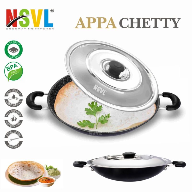 Nsvl Non-Stick Appa Chetty, Aluminium Appachatty, 23cm Diameter, 2.6mm Appachatti, Gas Compatible - Image 3