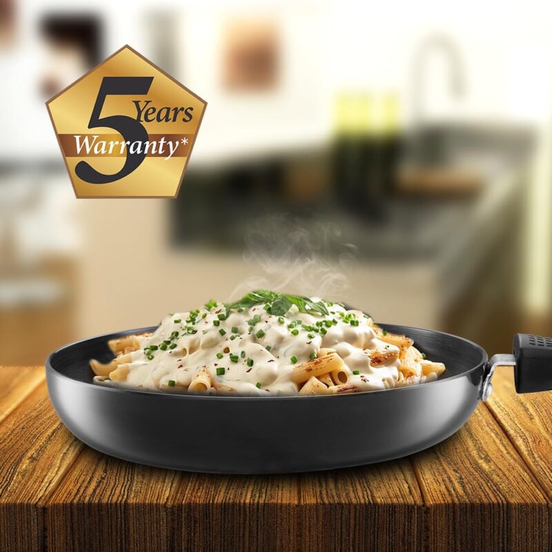 KENT Hard Anodised Frying Pan 24 Cm|1.8L|Non Reactive, Non Toxic, & Non Staining Food Grade Surface|3.25Mm Thick Base for Uniform Heating|Cool Touch Bakelite Handle|Induction Friendly, Black - Image 2