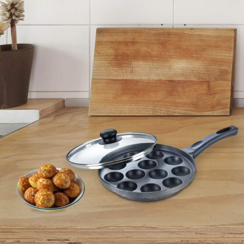 Prestige Omega Select Plus Non-Stick Paniyarakkal with Glass lid (Appe Maker)|12 pits| 24cm|Residue Free Coating |Metal Spoon Friendly - Image 2