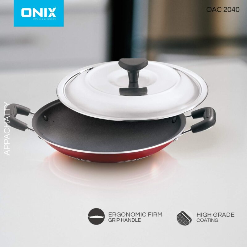 Onix OAC 2040N Aluminium Non Stick Appachatty (20 cm, Maroon) - Image 5