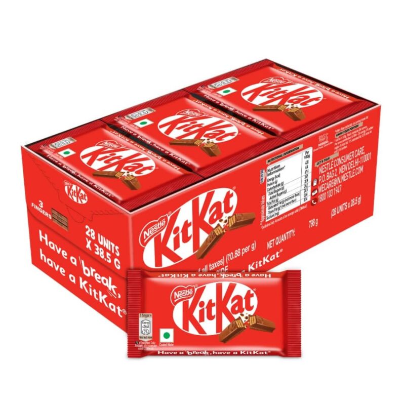 KIT KAT, 3 Fingers, Chocolate Coated, Wafer Bar –28.5g, Pack of 28 Units , 798g, Box