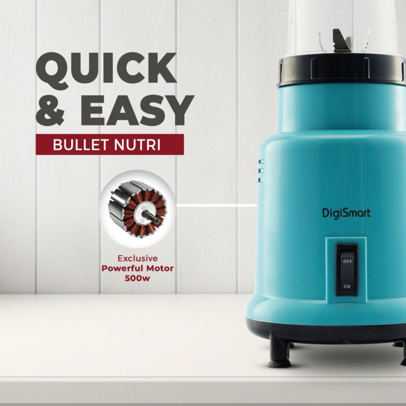 DIGISMART Mix Nutri Mixer Grinder With 2 Jar | 500 Watt | Long Lasting Shock Proof ABS Body | 20 MM Heavy Duty Motor With Nano -Grinding Technology Surgical Steel Blending with 2 Years Warranty - Image 3
