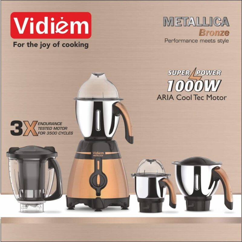 Vidiem 649 A Metallica Bronze|Mixer Grinder 1000 Watt with 3 Jars & 1 Juicer |4 Leakproof Jars withself-Lock for Wet & Dry Spices, Chutneys|5 Years Warranty - Image 5