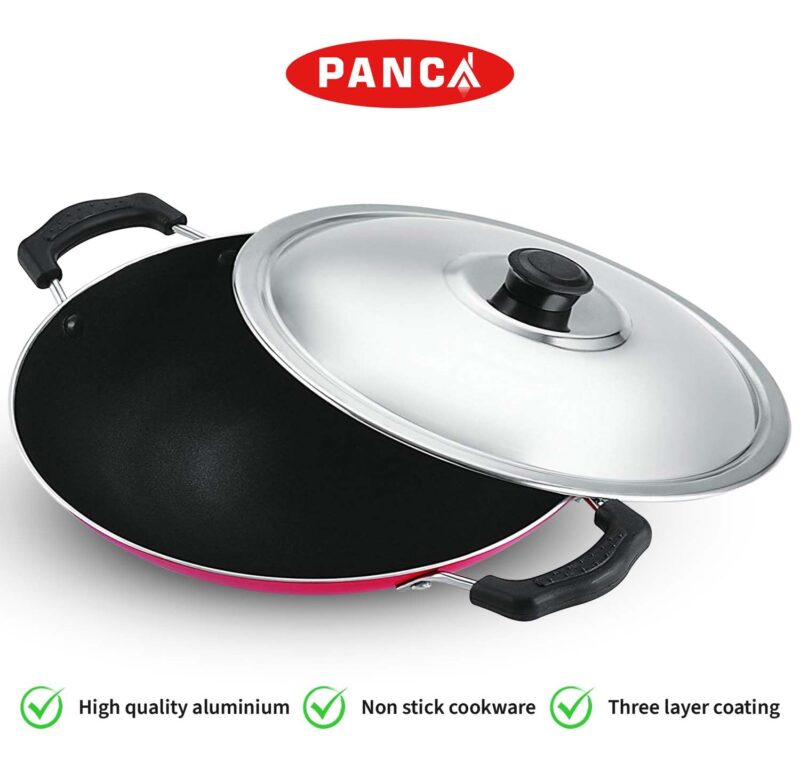 PANCA Non-Stick Aluminium Appachatti with Stainless Steel lid, 2.6mm, Red/Black, 23cm, Gas Compatible, Product Type, Has Nonstick Coating - Image 3