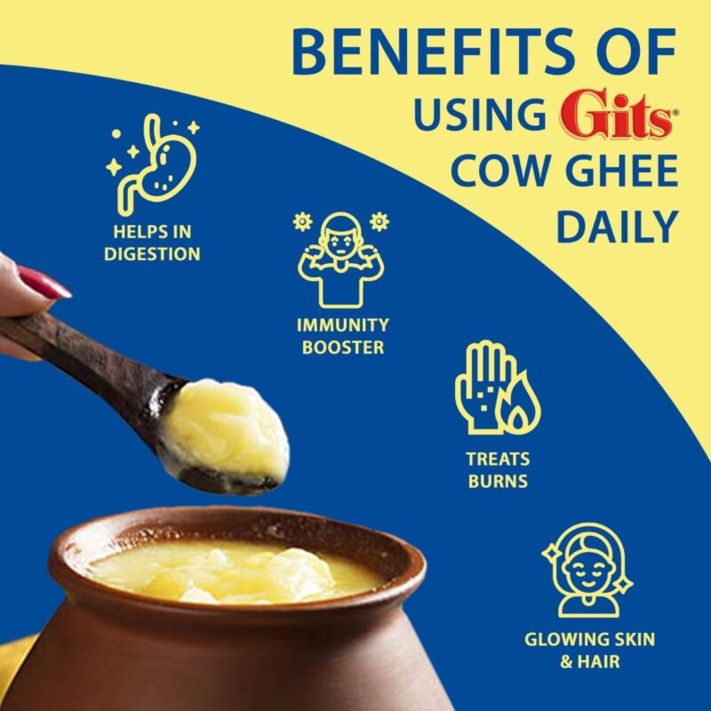 Gits Cow Ghee 500 ml Jar | Pack of 1 | Aroma in every drop |Pure Veg, Pure Cow Ghee, Desi Ghee, No preservatives | Rich Taste & Aroma | Good source of Vitamin A, Delicious, Healthy & Nutritious | Good for Digestion, Heart, Skin and Hair | Homemade taste - Image 4