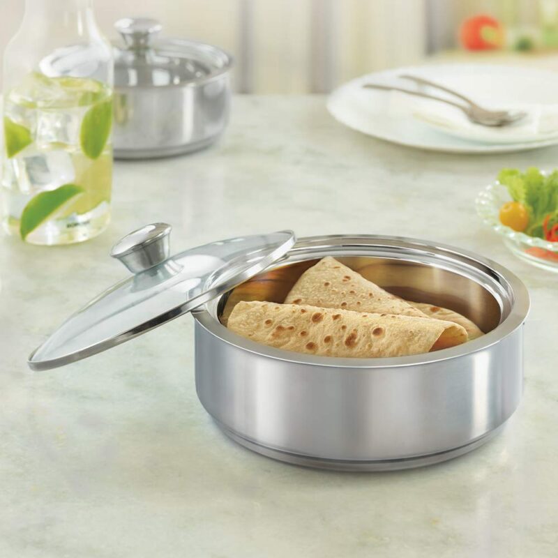 Borosil Stainless Steel Insulated Roti Server, 2.5 litres, Silver - Image 9