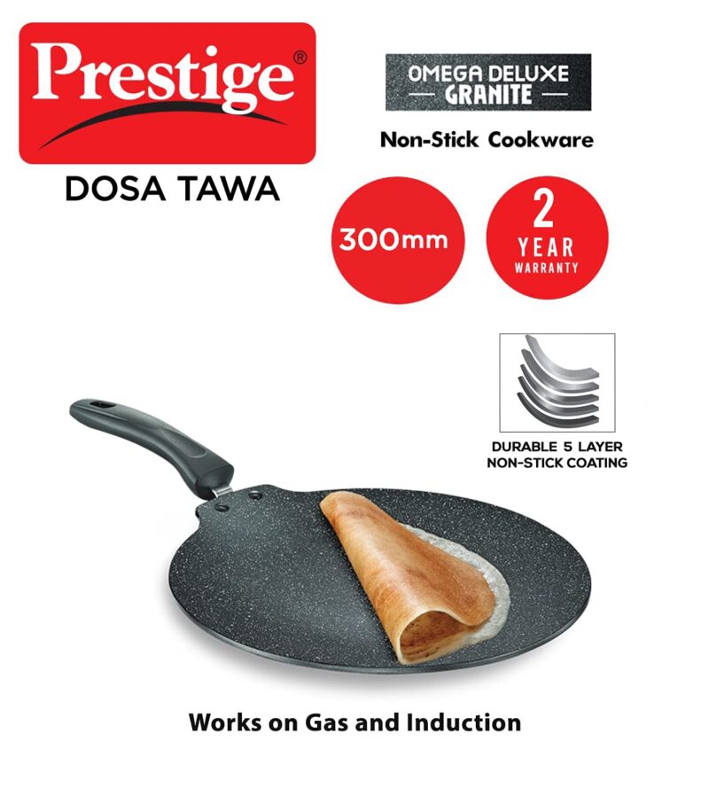 Prestige Omega Deluxe Granite 30cm Non-Stick Dosa Tawa|Scratch and Abrasion Resistant |Gas & Induction Compatible|2 Years Warranty - Image 7
