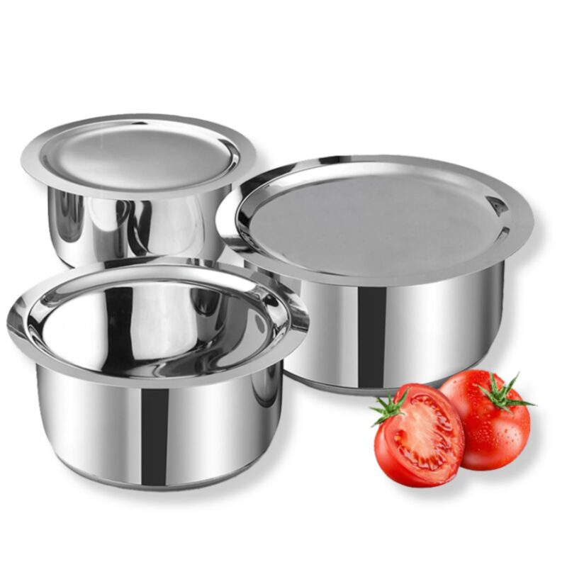Vinod Stainless Steel 3 pc Tope Set with Capacity of 1.4 litres, 1.8 litres & 2.2 litres with Stainless Steel Lids (Gas Stove and Induction Friendly) - Silver, 24 Months Warranty