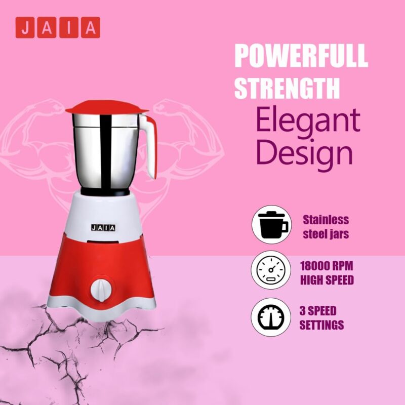 Jaia Stylie 550 Watt 3 Jar Mixer Grinder with 3 Speed Control and 1000 Watt Dry Non-Stick soleplate Iron Super Combo (Red & White,1 Year Warranty) - Image 9