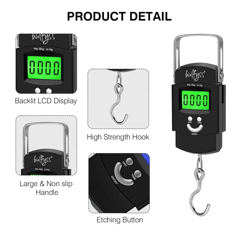 Bulfyss by UrbanFix Electronic 50Kgs Digital Luggage Weighing Scale - Black | Bag Weighing Scale for Luggage | Spring Balance | Weight Machine for Luggage - Image 2