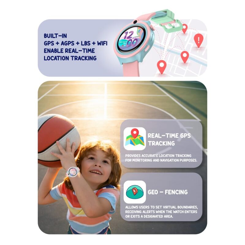 Spiky Cacus 4G Calling Multi-UI IPX7 Waterproof Kids Smartwatch | Rotatable Menu Dial,GPS Tracking, Video Call, Calling Watch, Games, Geo-Fencing, SOS | Best for Kids Girls & Boys 4-12 Years | Pink - Image 4