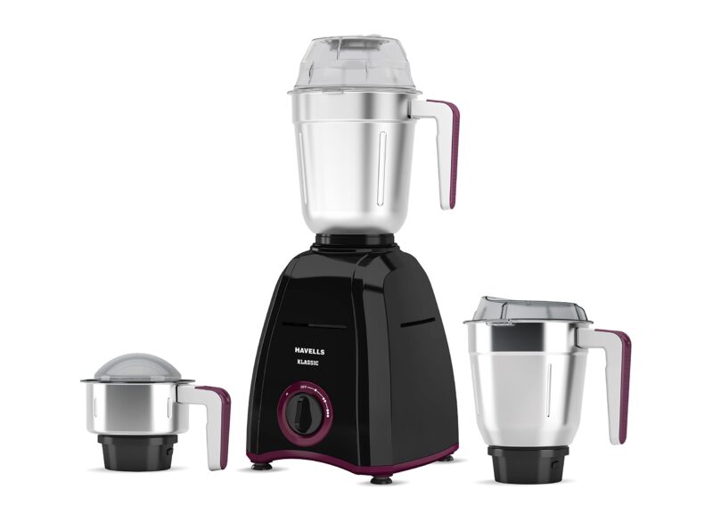 Havells Klassic 3 Jar 800 Watt Mixer Grinder with 3 Wider mouth Stainless Steel Jar with Polycarbonate Lids,Twist & Lock Mechanism, 2 Yr Product & 5 Yr Motor Manufacturer Warranty