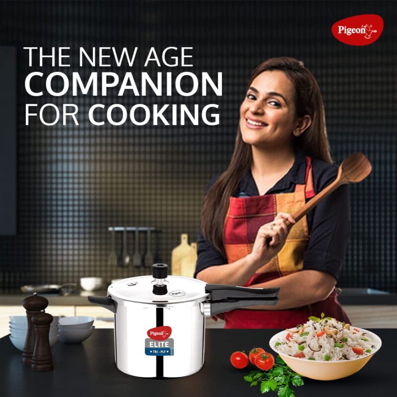 Pigeon by Stovekraft Elite Shine 3 L Tri-Ply Body Outer Lid Pressure Cooker Induction and Gas Stove Compatible that Distributes Heat Evenly for Uniform Cooking (Stainless Steel, Silver) - Image 6