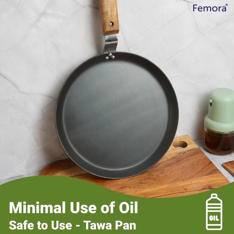 Femora 12 inchs Iron Flat Tawa with Wooden Handle, Tawa for Roti, Gas, Pack of 1. - Image 6