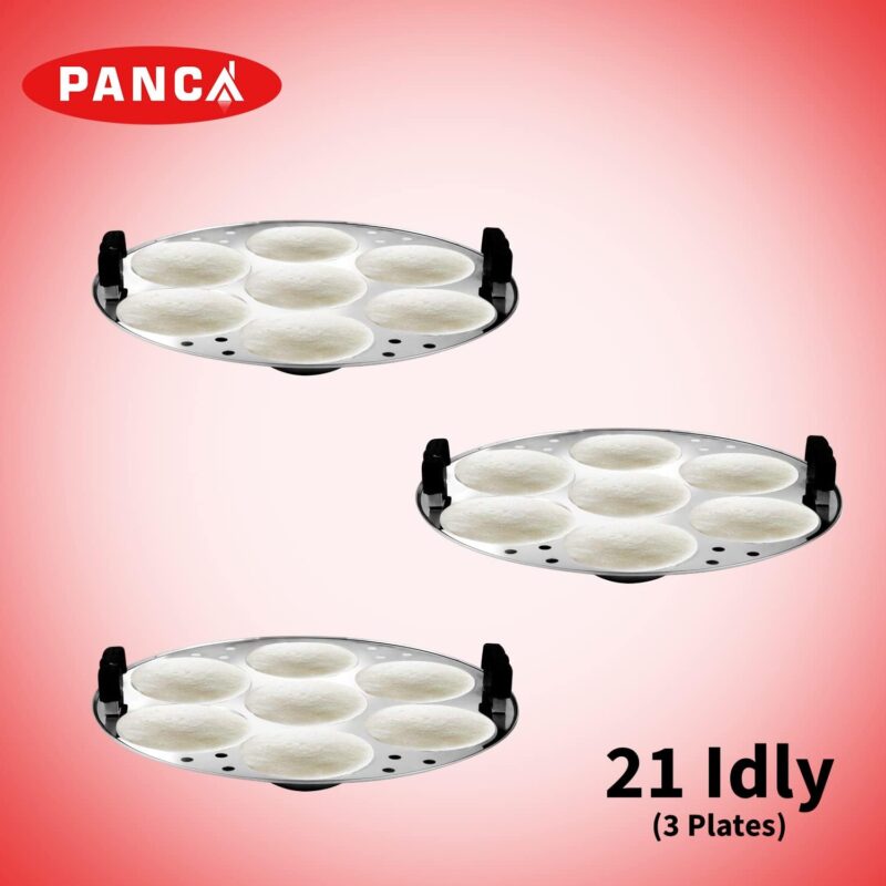 PANCA Idli Maker Stainless Steel Idli Cooker, Idli Steamer, Idly Pot, Dhokla Maker and Mini Idli Plate (Silver, 18 Idli, 18 Mini Idli, 5 Plate Idli Kadai) - Image 4