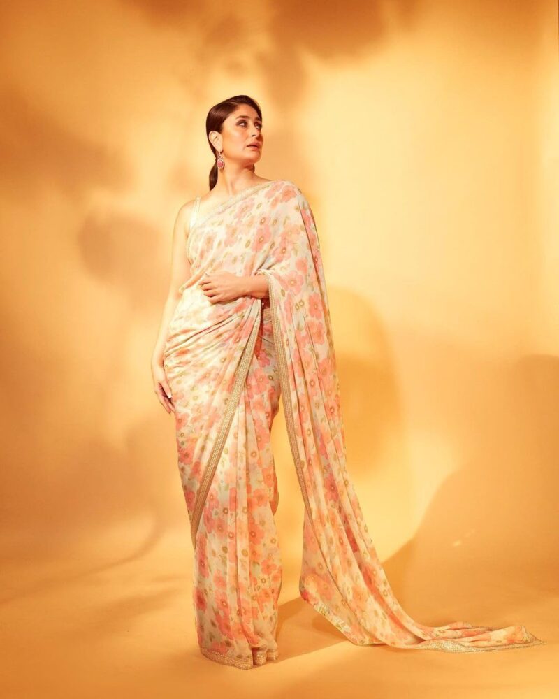 Sidhidata Women's Georgette Floral Printed Saree With Unstitched Blouse Piece (Kareena Flower_Cream_Free Size) - Image 3