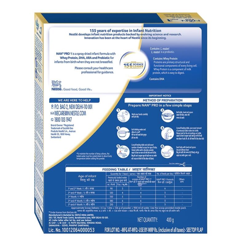 NAN PRO Stage 1 Infant Formula Milk Powder for babies (Up to 6 months) - with Probiotic, 400g Bag-In-Box Pack - Image 9