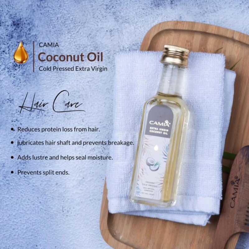 CAMIA Premium Coconut Oil for Skin & Hair | Cold Pressed & Organic Coconut Oil | 100% Pure, Natural, Undiluted, Unrefined Hair Oil | Ideal for Skiin & Hair | Free From Chemicals | 100 ML Glass Bottle - Image 5