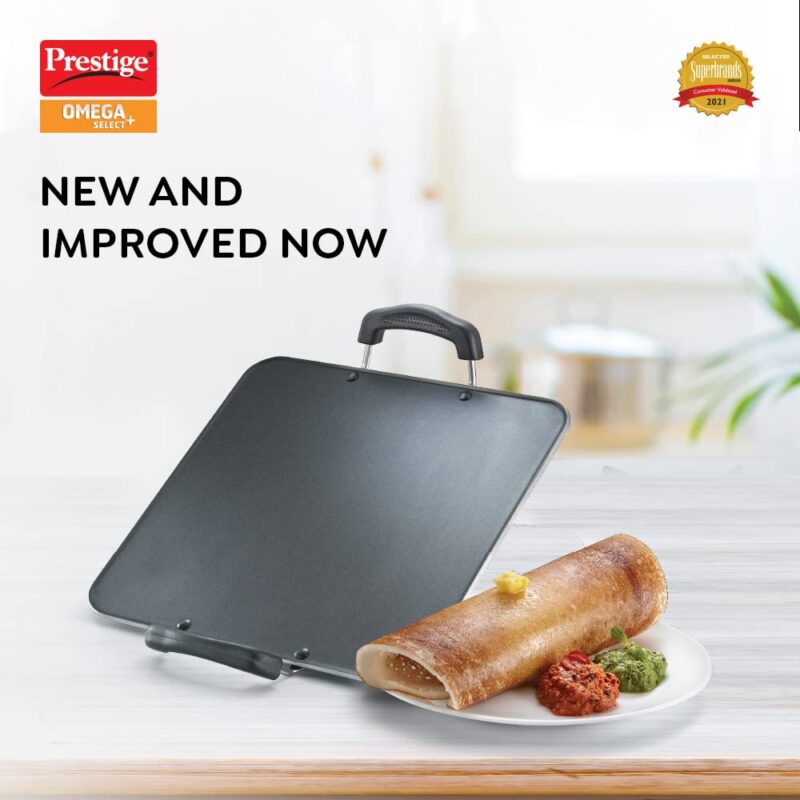 Prestige Aluminium Omega Select Plus Residue Free Non-Stick Heavy Gauge Square Tawa, 30 cm, Black - Image 7