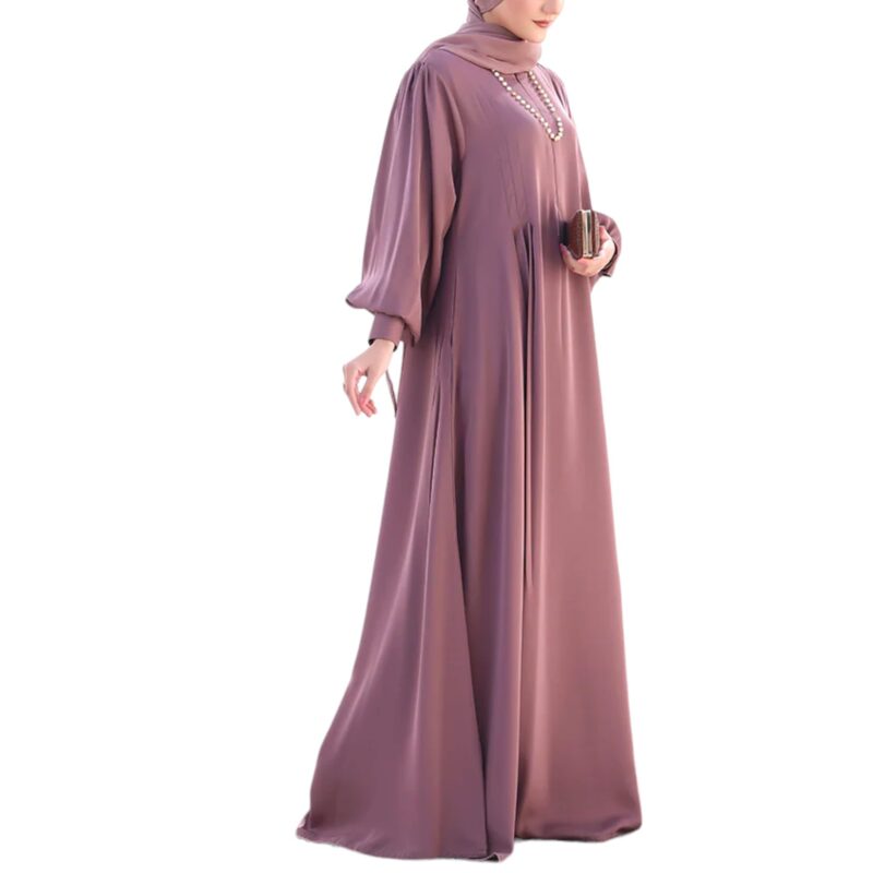 Musheco Designer Abaya Burqa in Firdaus Fabric | Zipper Opening on Yoke | Cuffed Sleeves with Buttons | Loose Fit | Comes with Pockets and Hijab (cop-031-PNK) (LARGE) - Image 6
