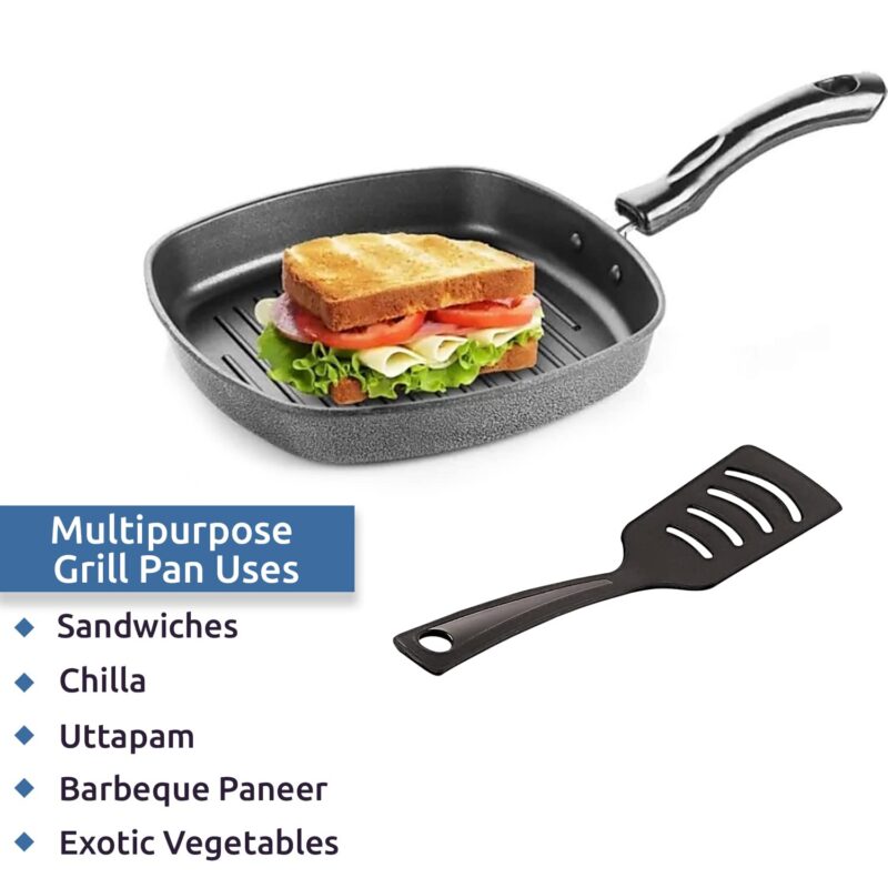 PANCA Grill Pan Non Stick Aluminium Multi Snack Pan Sandwich Maker Uttapam Pan Chilla Pan Toast Pan Grilled Sandwich Snackers Large Pan Kadai Multipurpose- Grey, Make in India - Image 5