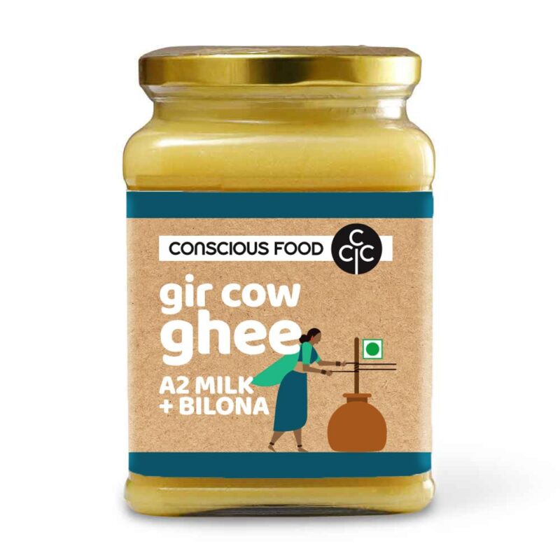 Conscious Food A2 Gir Cow Ghee | 600ml | with Pure A2 Milk | Grass-fed, Cultured, Premium & Traditional Bilona Ghee | Immunity Booster