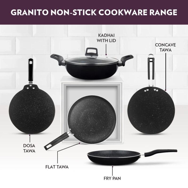Borosil Granito Non-Stick Dosa Tawa, Induction Friendly, Granite Finish, PFOA-Free, 31 cm Diameter, Black - Image 2