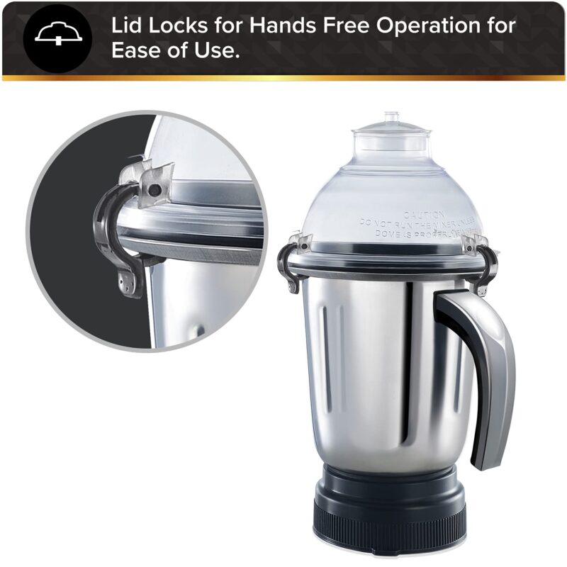Usha Maximus Plus 800-Watt Copper Motor Mixer Grinder with 4 Jars and 5 Years Motor Warranty(Black & Stainless steel) - Image 3