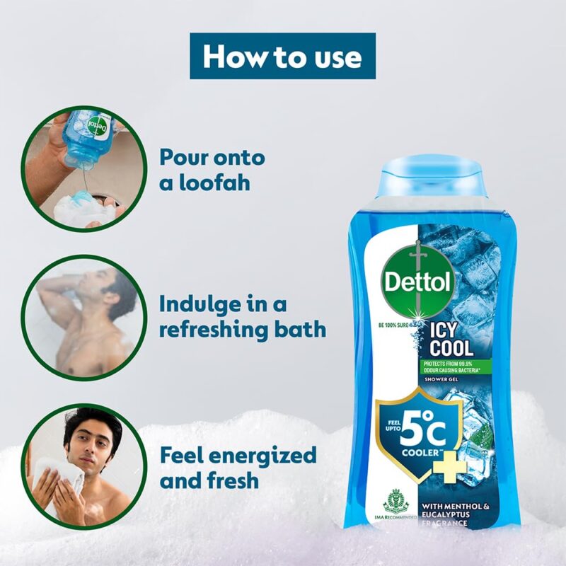 Dettol Body Wash and Shower Gel for Women and Men, Cool (Pack of 3 - 250ml each) | Soap-Free Bodywash | 12h Complete Odour Protection - Image 6