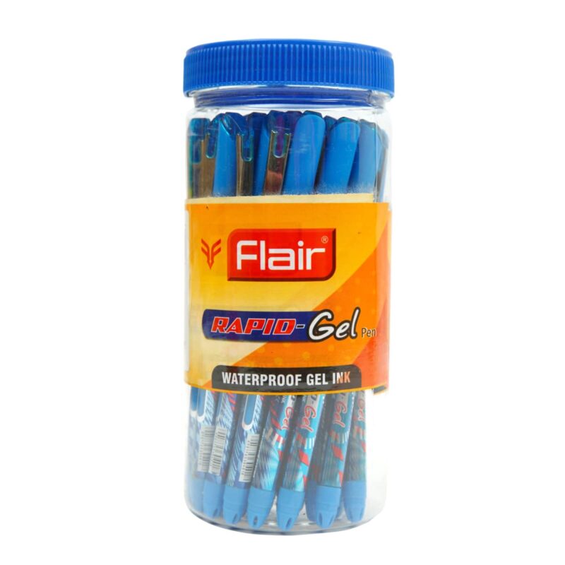 FLAIR Super Smooth Rapid Gel Pen | Tip Size 0.5 mm | Elegant Metal Clip with Soft Rubber Grip | Waterproof Ink for Smudge Free Writing | Ideal for School, Collage & Office | Blue Ink, Jar Pack of 25 - Image 6