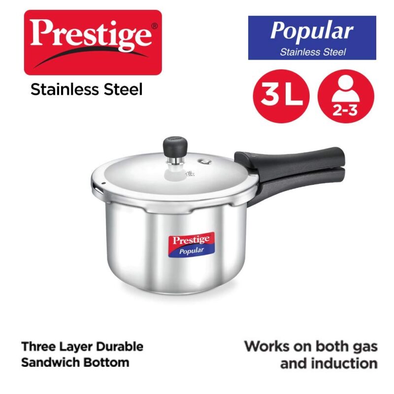 Prestige Popular Stainless Steel Outer Lid Pressure Cooker, 3 Litres, Silver - Image 7