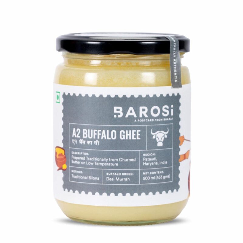 Barosi Premium Buffalo Ghee 500 Ml | Vedic Bilona Method | Churned From Curd | Pure & Natural | Farm Made In Small Batches | Glass Jar Packing