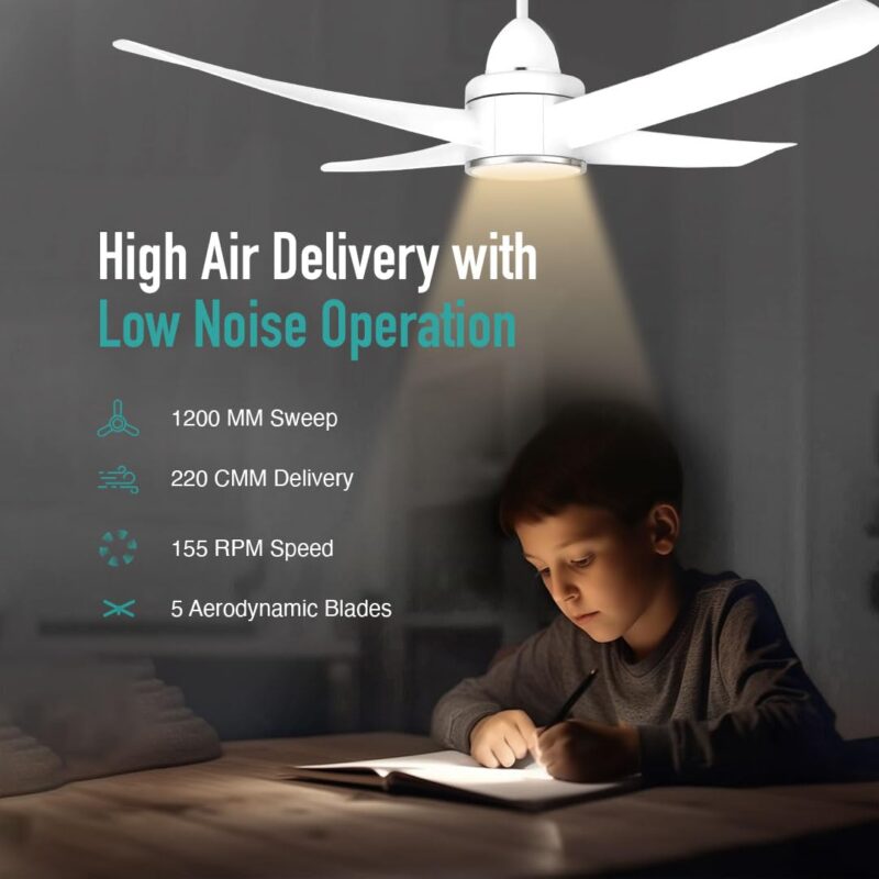 KUHL Platin D5 1200mm Stylish Power Saving BLDC Ceiling Fan with Remote | Down Light | 29W | 5 Star | Low Noise | IoT – Operate via Mobile & Alexa | Reverse Mode | Free Installation | White - Image 5