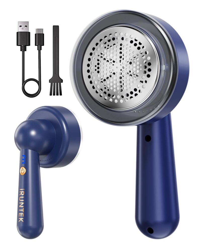 iRUNTEK Lint Remover, Rechargeable Fabric Shaver, Intelligent Digital Display Electric Lint Shaver with, Portable Sweater Shavers Lint Removal for Clothes (Blue)