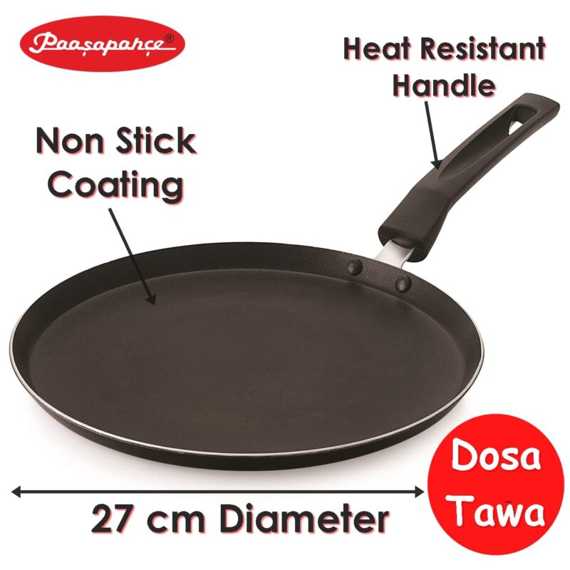 paasapahce Non Stick Dosa Tawa | Induction And Gas Stove Compatible |Cool Touch Bakelite Grip Handle | Cookware, 27 Cm Diameter, Black - Image 5