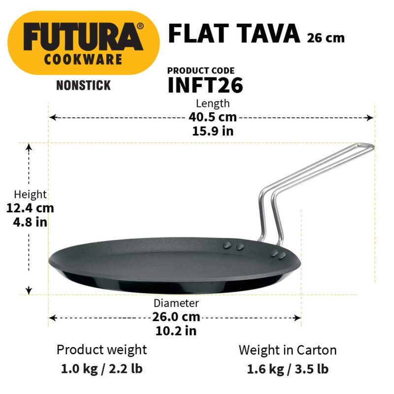 Hawkins Futura 26 cm Flat Tava, Non Stick Tawa with Stainless Steel Handle, Induction Tawa with Rim, Pancake Pan, Flat Pan, Black (INFT26) - Image 6