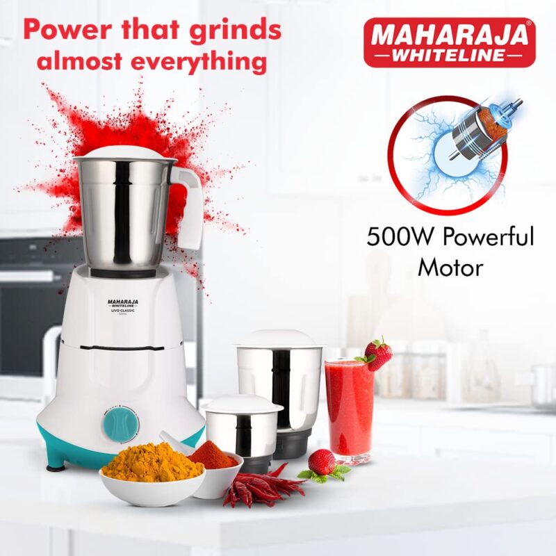 Maharaja Whiteline Livo Classic Mixer Grinder, 500W -MX-250 (Blue & White) - Image 4