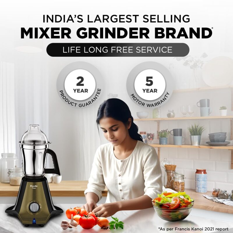 Preethi Titan Mixer Grinder for Kitchen | 3 Jars 1000W Mixie| Black (MG-283) - Image 2