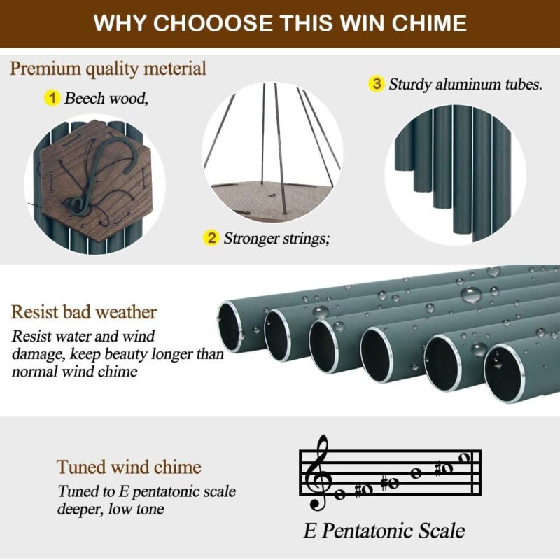 Paradigm Pictures 30.5 inch Big Wind Chimes for Home Balcony Positive Energy (Big Army Green Pipe Wood) - Image 5