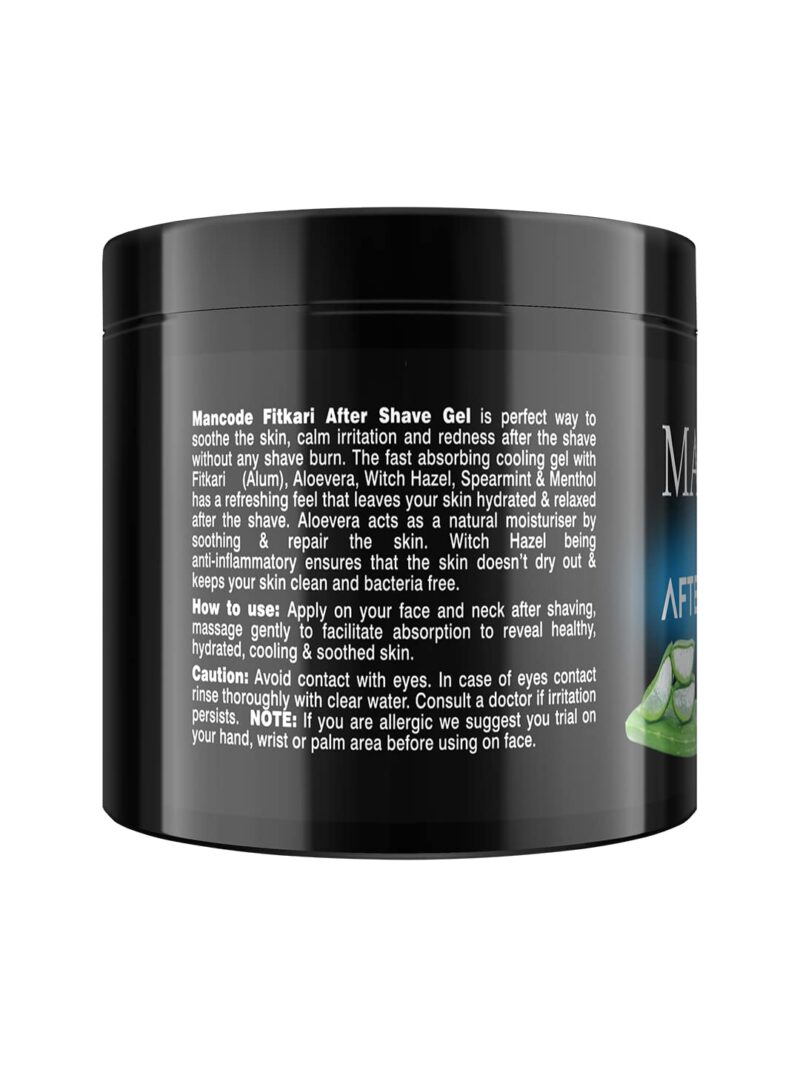 Mancode Fitkari After Shave Gel Cool for Men | Post Shave Gel | Treats Aftershave Cuts; Wounds; Razor Burn | Skin Irritation | Refreshing Aqua Fragrance | Alcohol Free After Shave 100gm (Pack of 1) - Image 4
