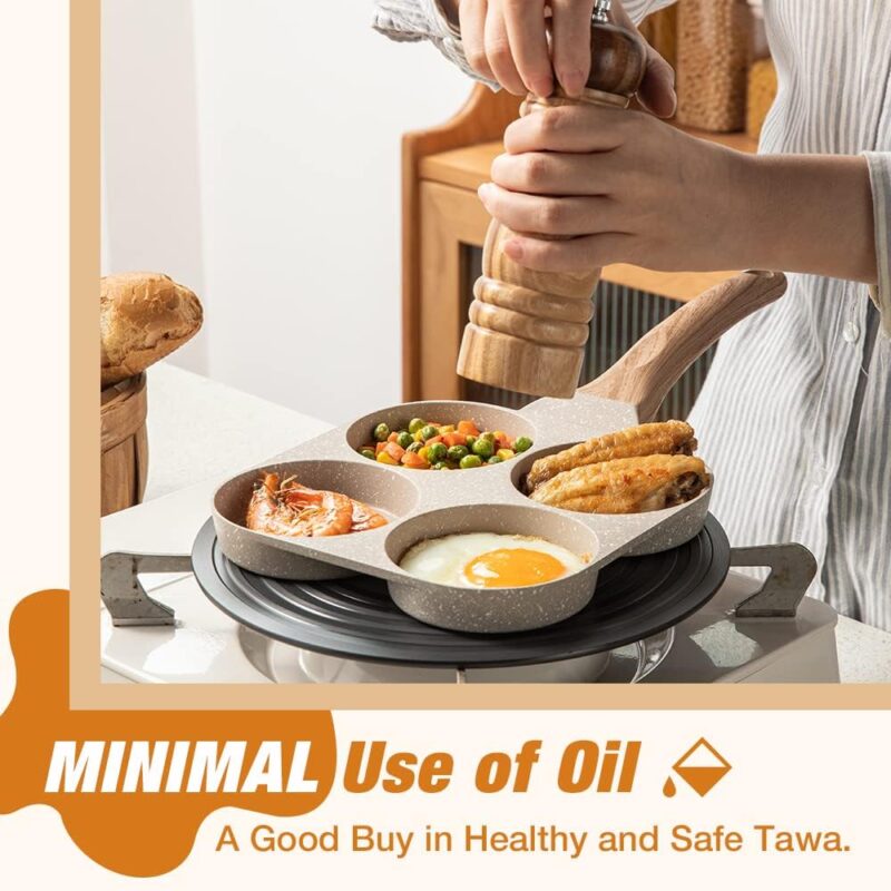 2heet Non Stick Appam Maker Uttappa Tawa (4-Cavities), Granite Uttapam Pan, Gas&Induction Compatible, 19.5 cm, PFOA Free (Beige) - Image 4